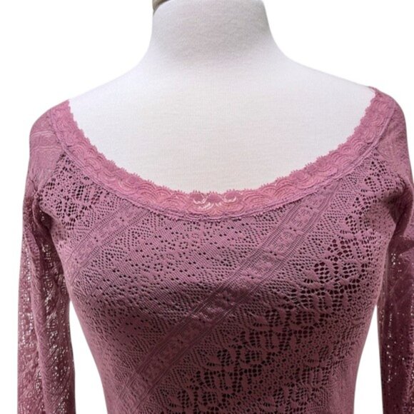 Betsey Johnson Y2K VINTAGE Purple Lace Long-Sleeve Top BLACK LABEL - Picture 3 of 9